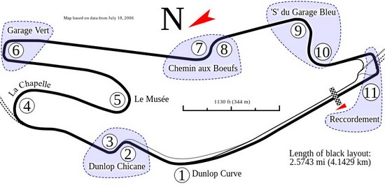 Streckenführung LeMans Bugatti Circuit, Frankreich