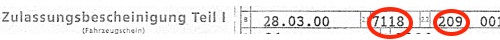 Zulassungsbescheinigung Schluesselnummern