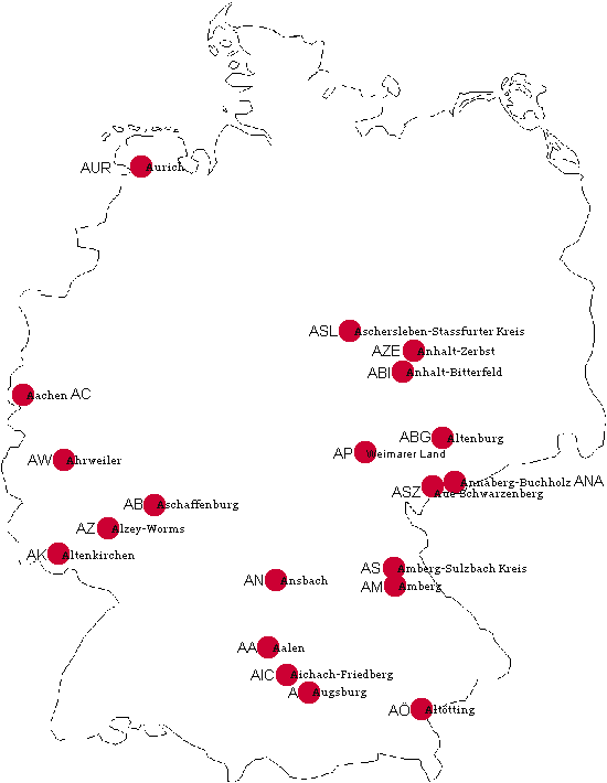 Ansicht Autokennzeichen BRD mit A