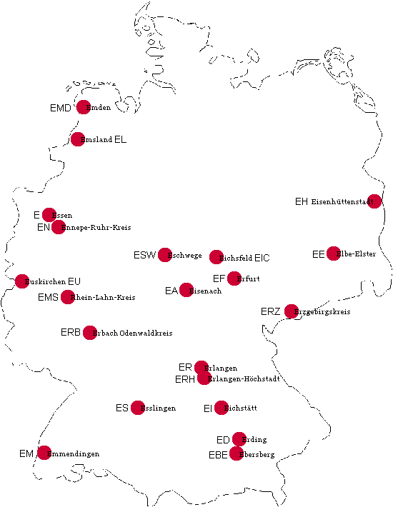 Ansicht Autokennzeichen BRD mit E