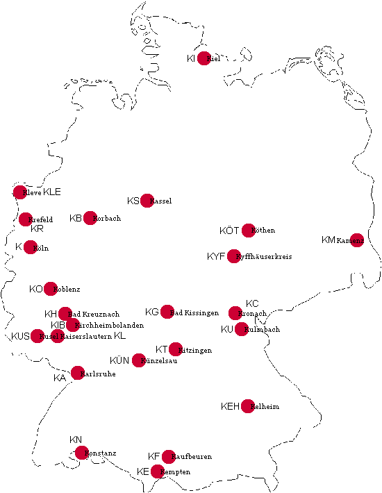 Ansicht Autokennzeichen BRD mit K