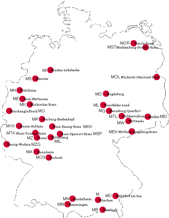 Ansicht Autokennzeichen BRD mit M