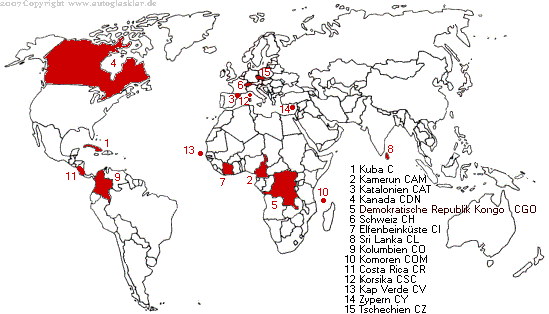 Weltkarte Länderautokennzeichen mit C
