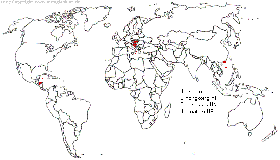 Weltkarte Länderautokennzeichen mit H
