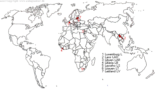 Weltkarte Länderautokennzeichen mit L