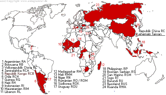 Weltkarte Länderautokennzeichen mit R