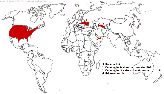 Weltkarte Länderautokennzeichen mit U